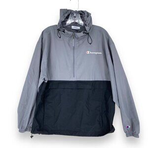 Champion Jacket Mens Medium Gray Anorak Pullover‎ Hooded Lightweight Half Zip